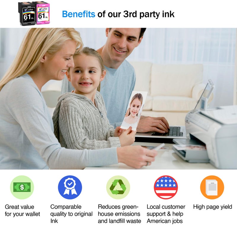 Cartlee Remanufactured Ink Cartridges Replacement for HP 61 Ink Cartridge Combo Pack for HP 61 cartridges for Envy 4500 61xl Printer Cartridges (Black and Color) - Image 2